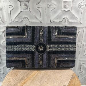 BCBGeneration Textured Beaded Black Clutch Y2K 2000s